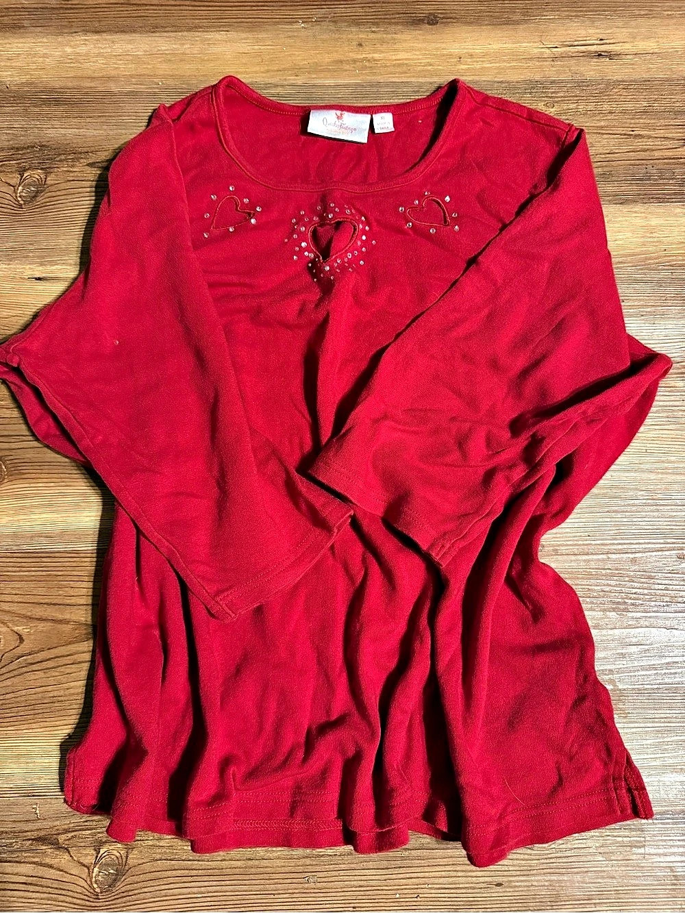 Cuddl Duds Red Cotton Embellished Heart Top Size XL